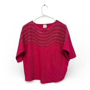 Y2K Era Luna Pink Crew Neck Rhinestone Detailed Sweater Size Large